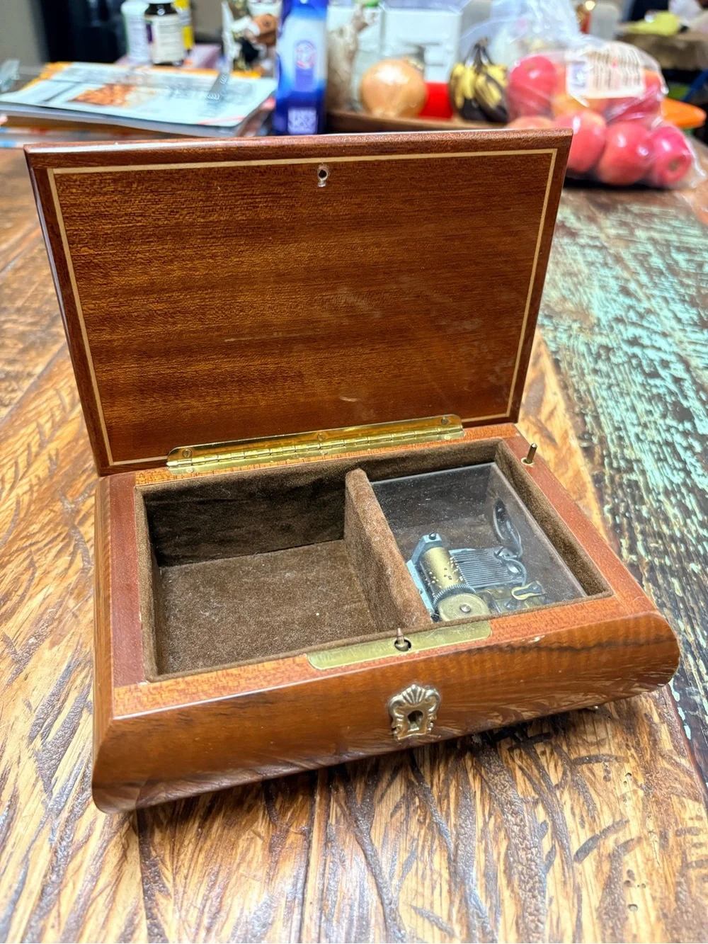 Vintage Reuge Swiss Made Floral Wood Marquetry Musical Jewelry Box